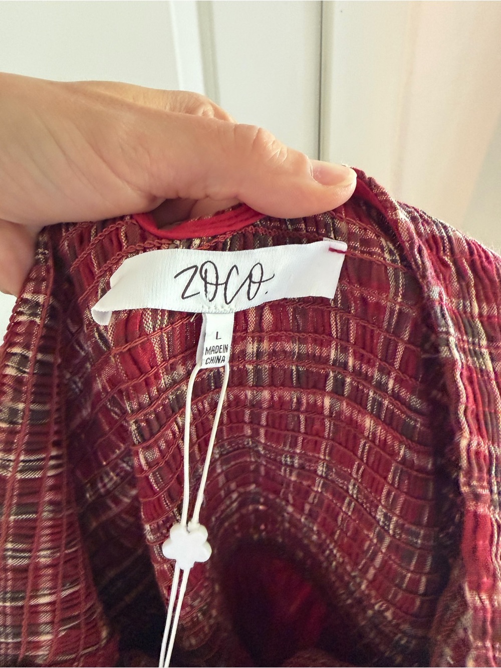 Shop Zoco Red Plaid Smocked Dress - L - Picture 6 of 10